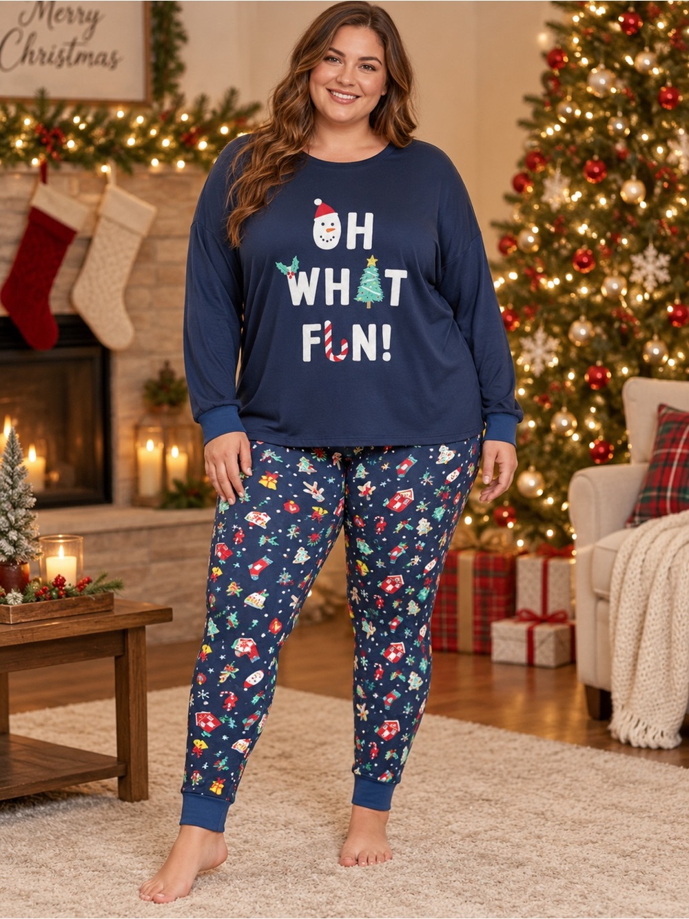 NWOT- Navy Holiday "Oh What Fun" Christmas Pajama Set